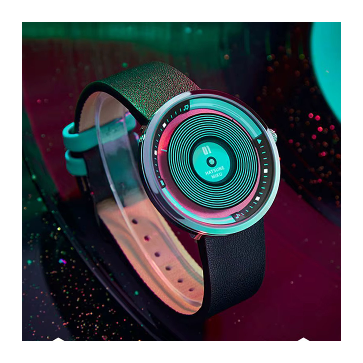 Hatsune Miku Vortex-Uhr von Bandai, modische analoge Quarzuhr mit Legierungszifferblatt in mehrfarbigem Design, Unisex - Bild 1
