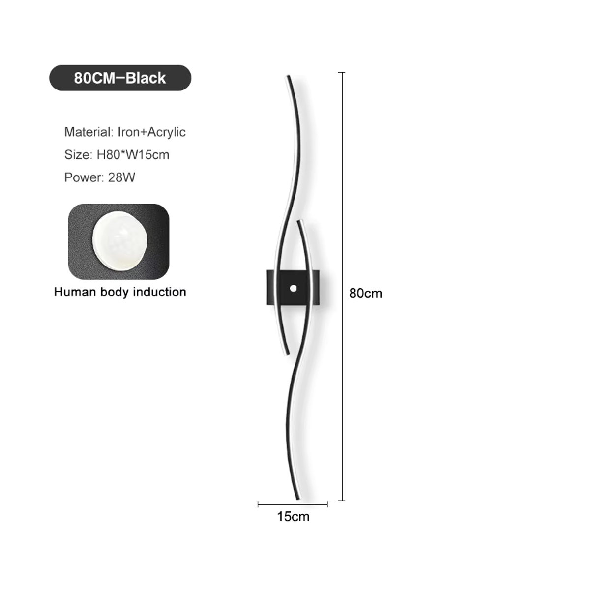 HAULVANG LED Wandleuchte mit PIR-Bewegungsmelder im skandinavischen Design für Küche und Flur, Schwarz/Weiß - Bild 5