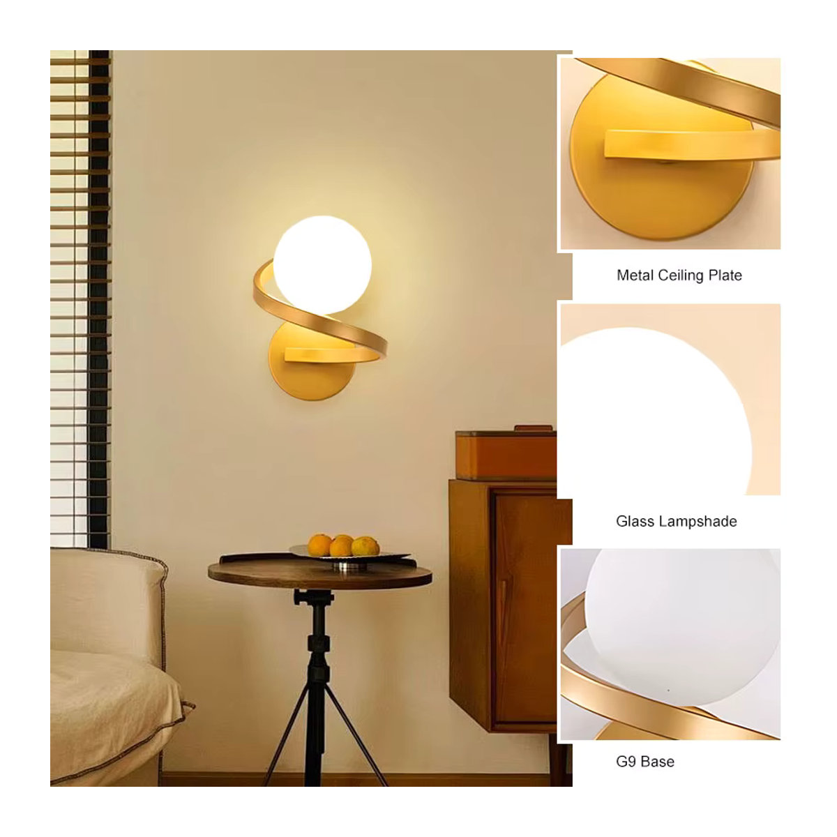 HAULVANG Nordische LED-Wandleuchte in Schwarz-Gold mit Mattglas-Kugel und G9-Fassung für Flur, Korridor und Schlafzimmer - Bild 2