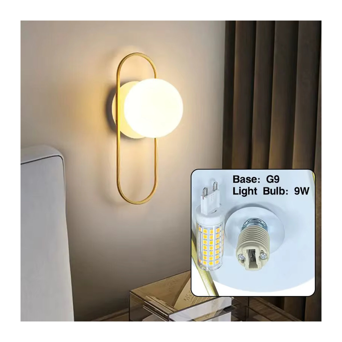 HAULVANG Nordische LED-Wandleuchte mit Mattglas-Kugel in Schwarz-Gold für G9-Leuchtmittel - Bild 2