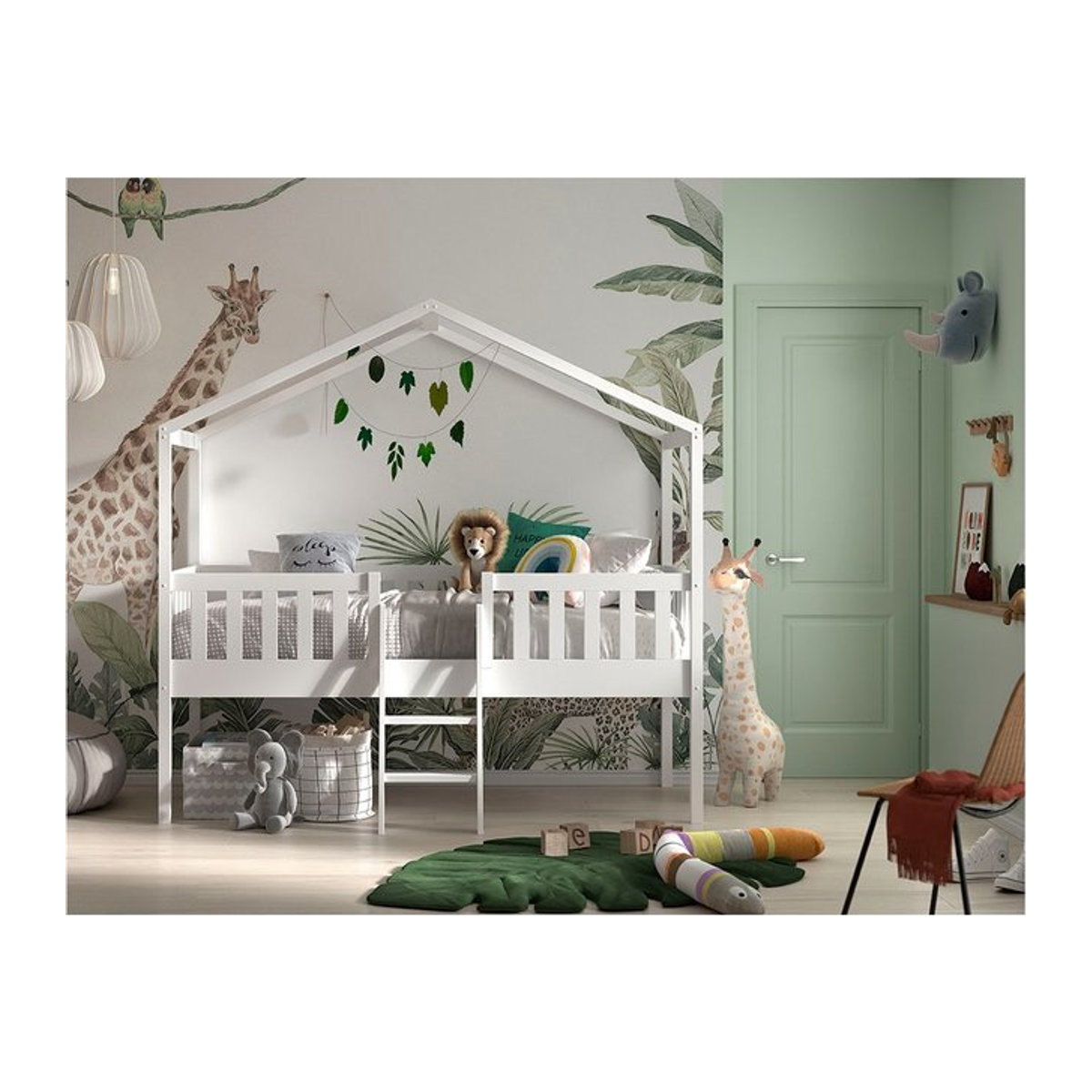 Hausbett Dallas Kinderbett von Vipack aus Kiefer in Weiß, inkl. Leiter und Rolllattenrost, Liegefläche B: 90 cm, L: 200 cm - Bild 1