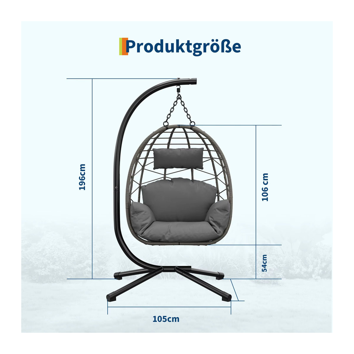 HAUSPROFI Hängesessel aus Polyrattan mit Ständer und wetterfestem Kissen in Grau für Garten, Balkon und Terrasse - Bild 6