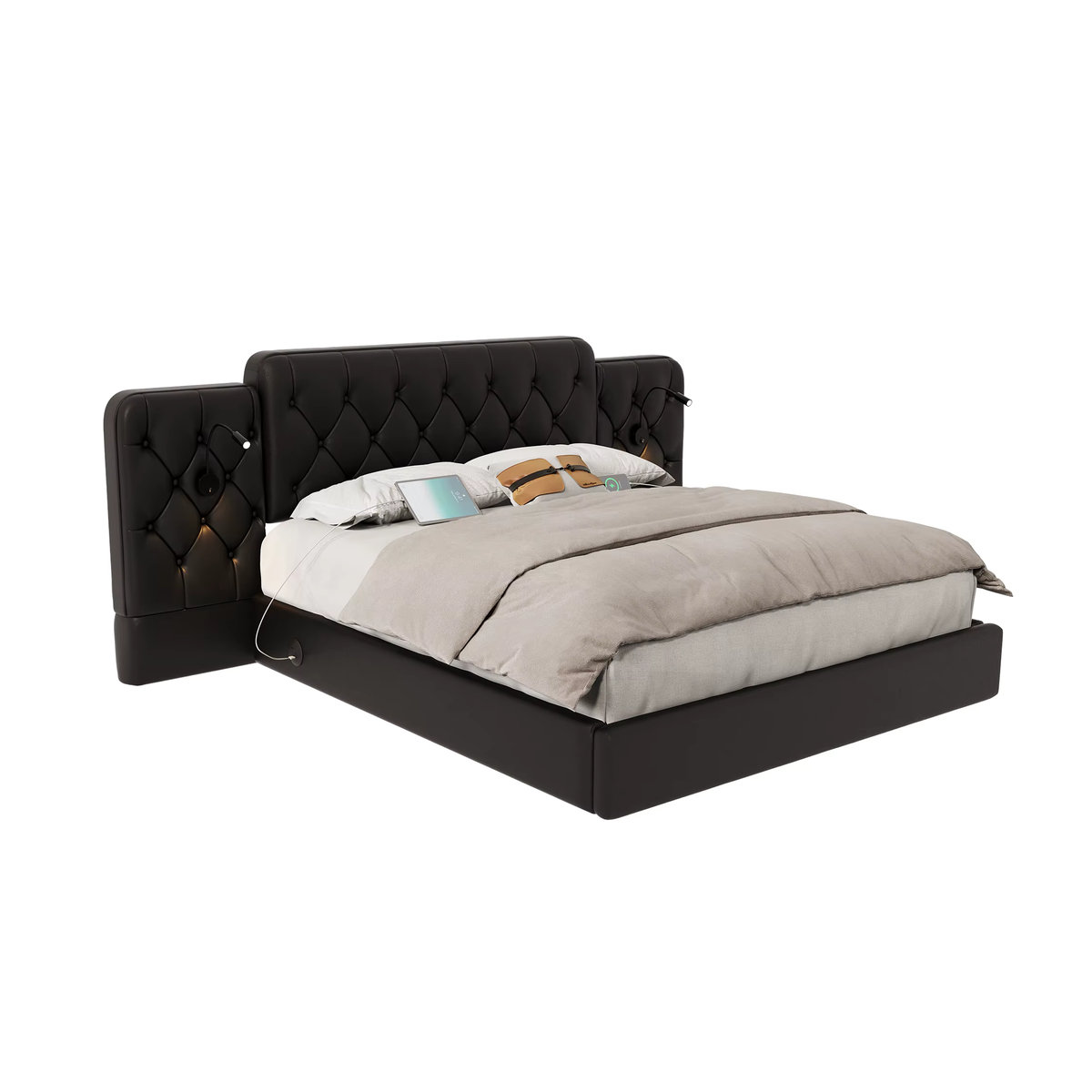 HAUSS Spole Polsterbett mit Stauraum, LED-Leselicht und USB-Anschlüssen aus Kunstleder, Schwarz, B: 160 cm, T: 200 cm - Bild 7