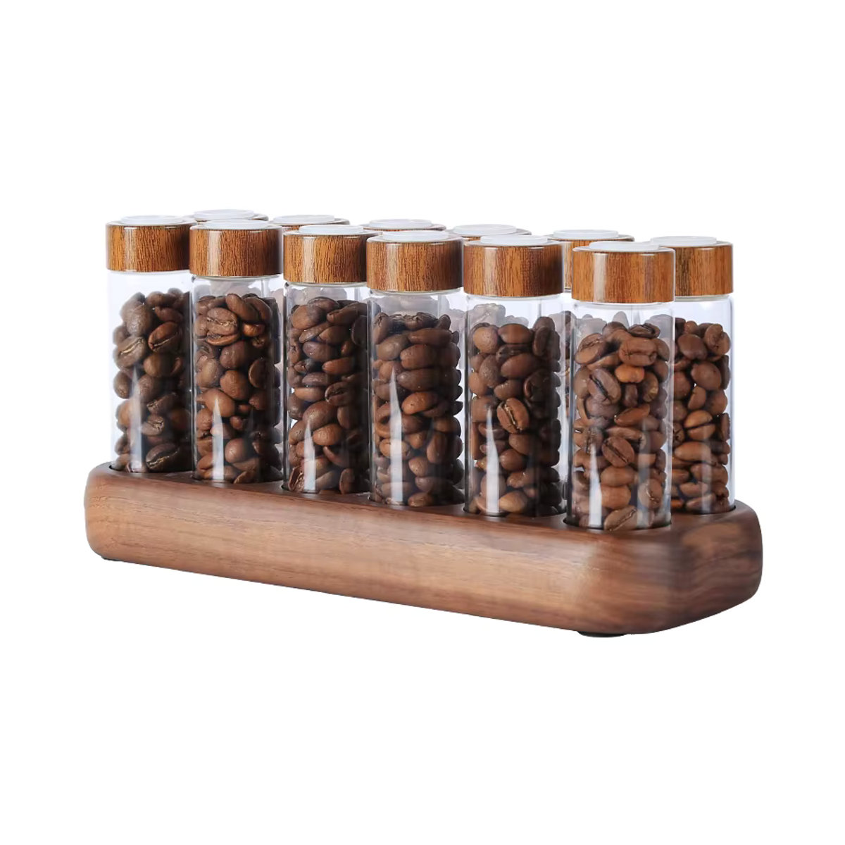 Havmore Holzhalter für 12 Reagenzgläser aus Holz und Glas in Braun und Transparent zur Aufbewahrung von Kaffeebohnen - Bild 4