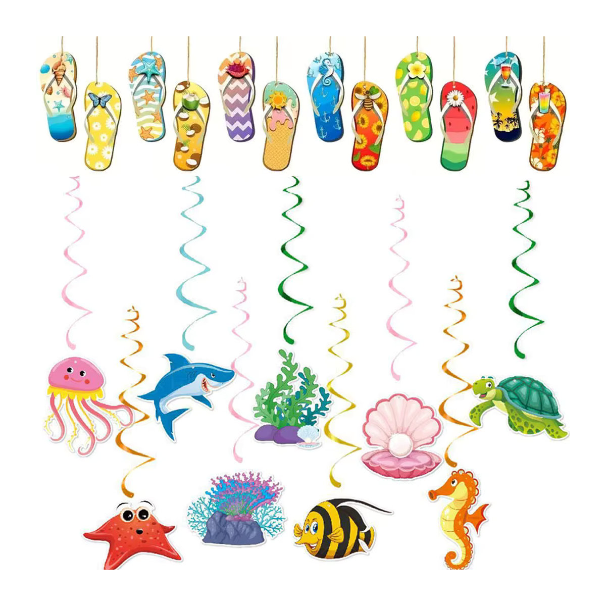 Hawaii Party Wimpelkette aus Holz mit Seestern und Schildkröte als tropische Hängedekoration für Luau und Under The Sea Themenpartys, mehrfarbig - Bild 3