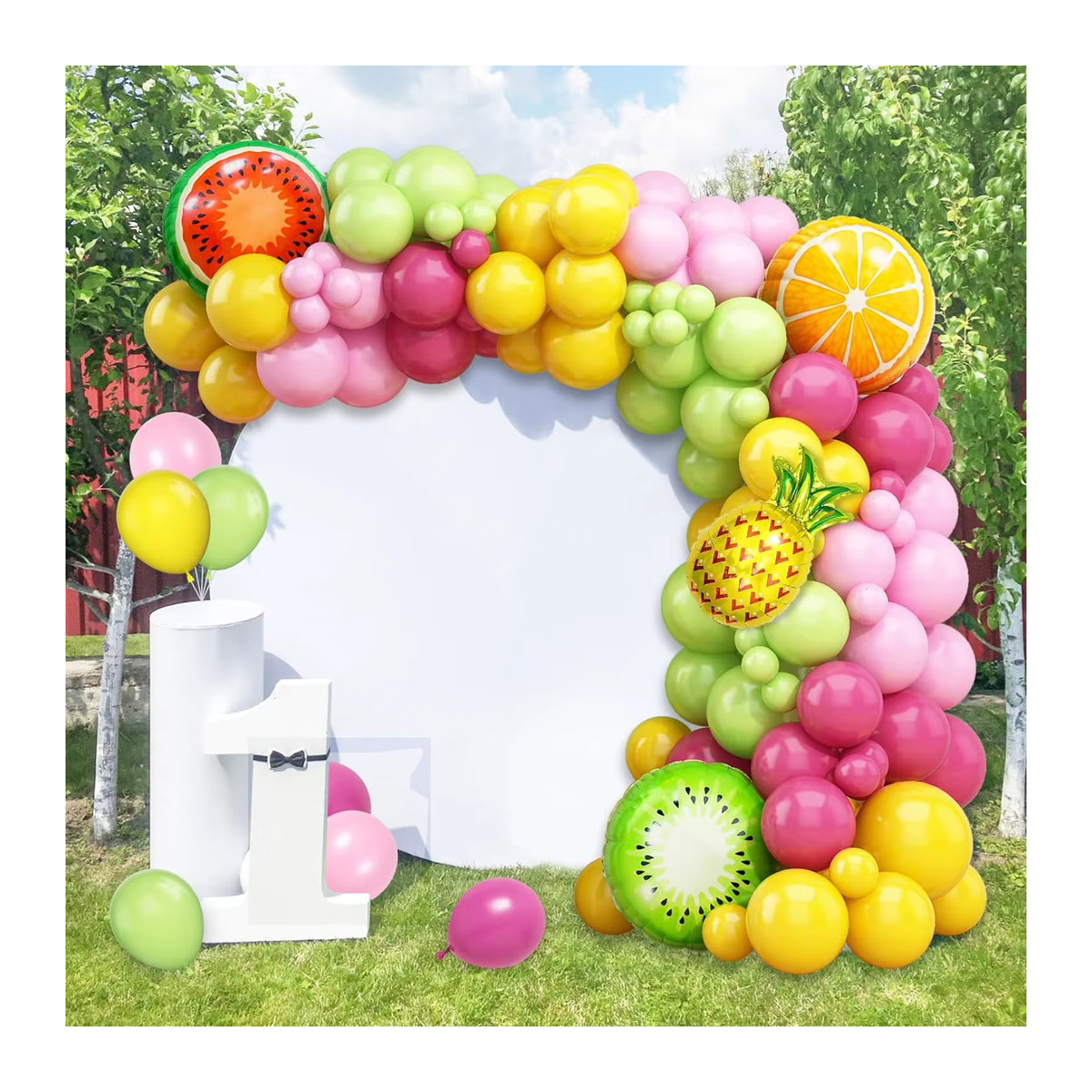 Hawaiianisches Ballonkranz-Set mit Ananas und Palmen in Gelb und Mehrfarbig für deine tropische Sommer-Strandparty-Dek - Bild 3