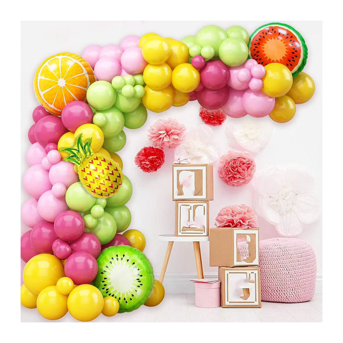 Hawaiianisches Ballonkranz-Set mit Ananas und Palmen in Gelb und Mehrfarbig für deine tropische Sommer-Strandparty-Dek - Bild 4
