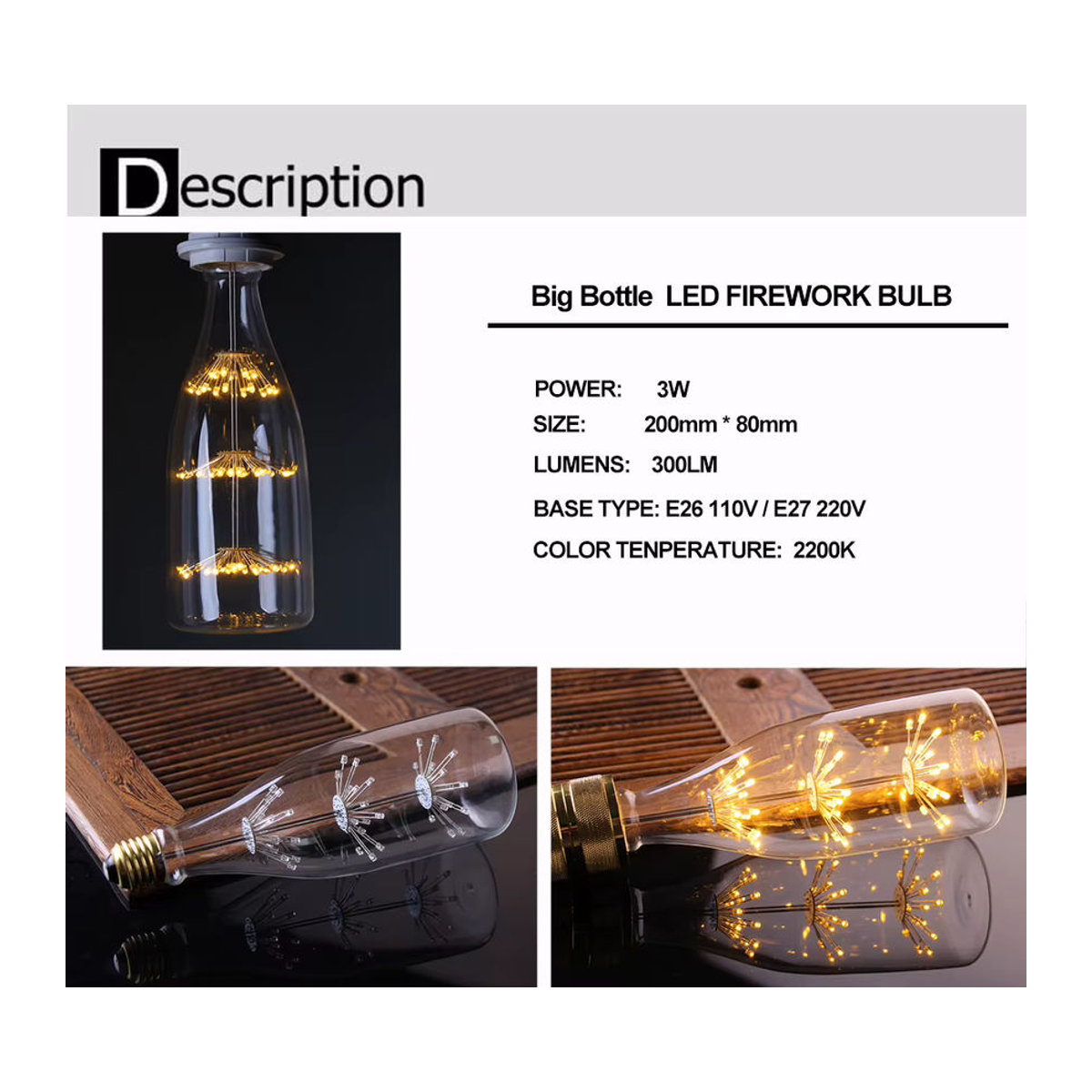 Hcnew LED Edison Vintage Sternenhimmel-Lampe in Herzform mit warmweißem Retro-Feuerwerk-Effekt - Bild 2