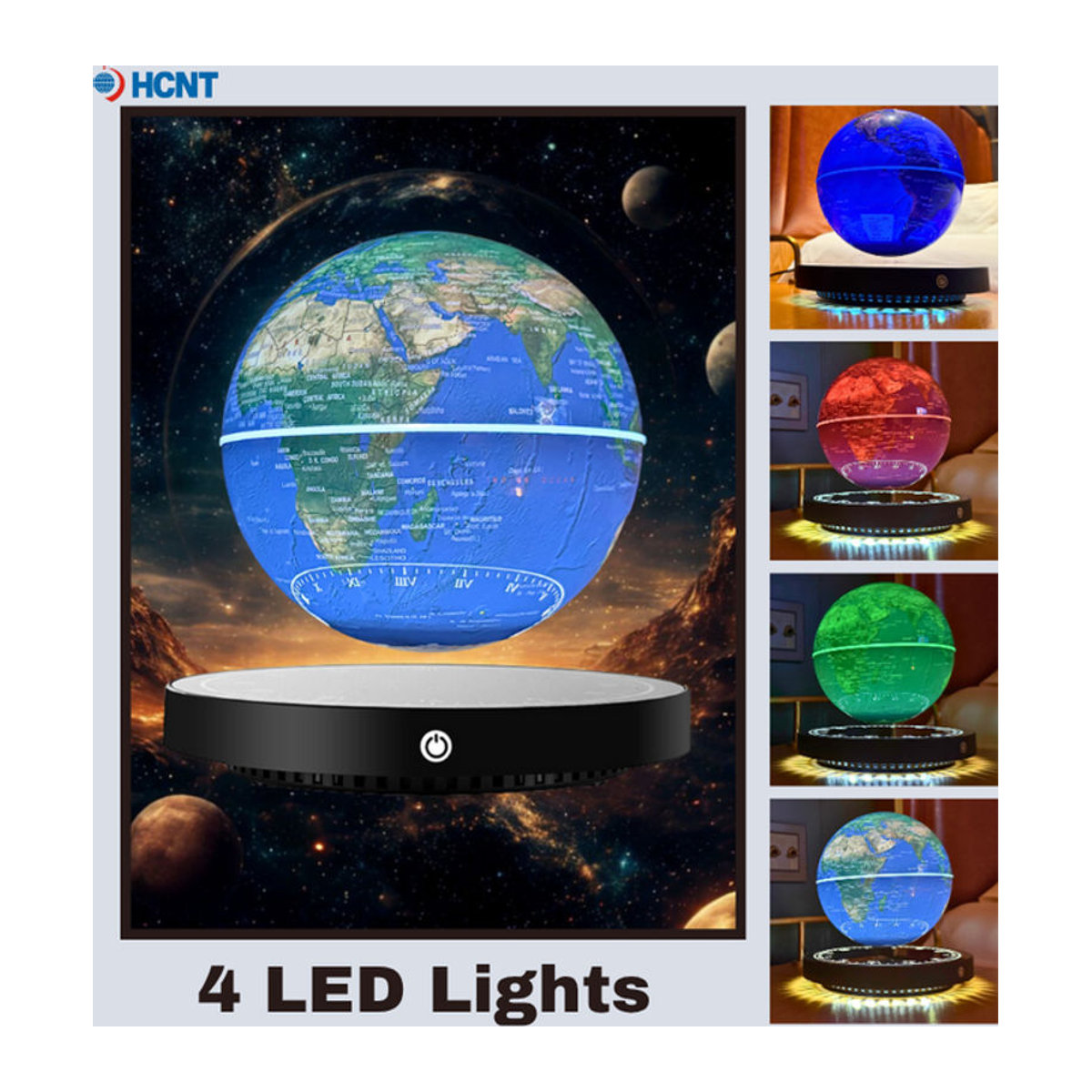 HCNT Magnetischer schwebender Globus mit LED-Licht in Blau und Mehrfarbig als moderne Dekoration für Zuhause und Büro - Bild 1