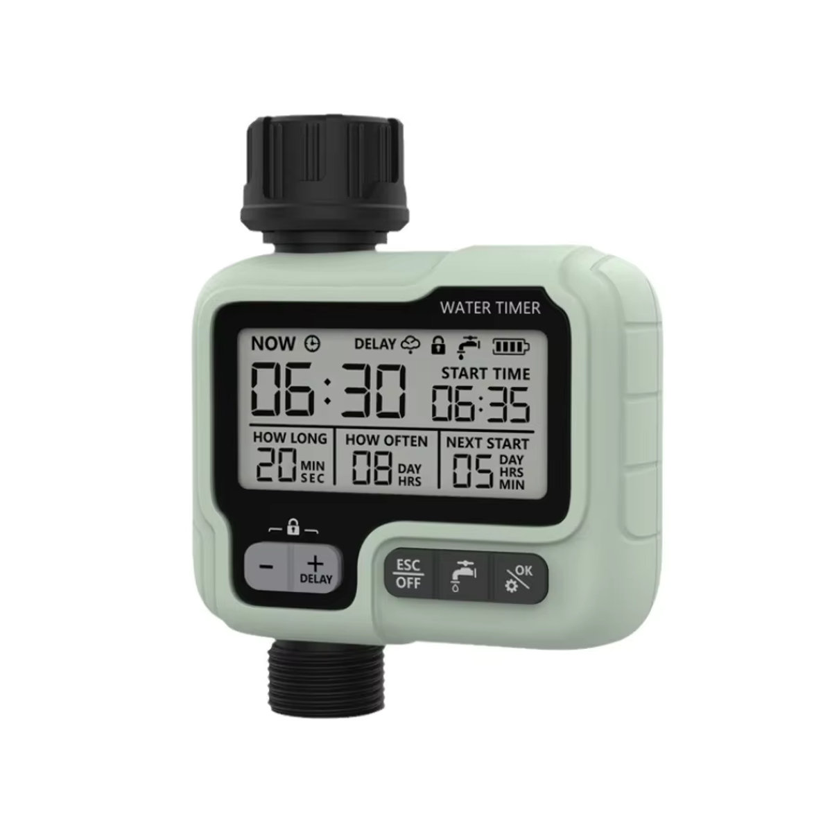 HCT-322 Automatischer Bewässerungstimer für den Garten mit LCD-Display, digitaler Bewässerungsmaschine und intelligenter Sprinklersteuerung in Grün-Weiß - Bild 3