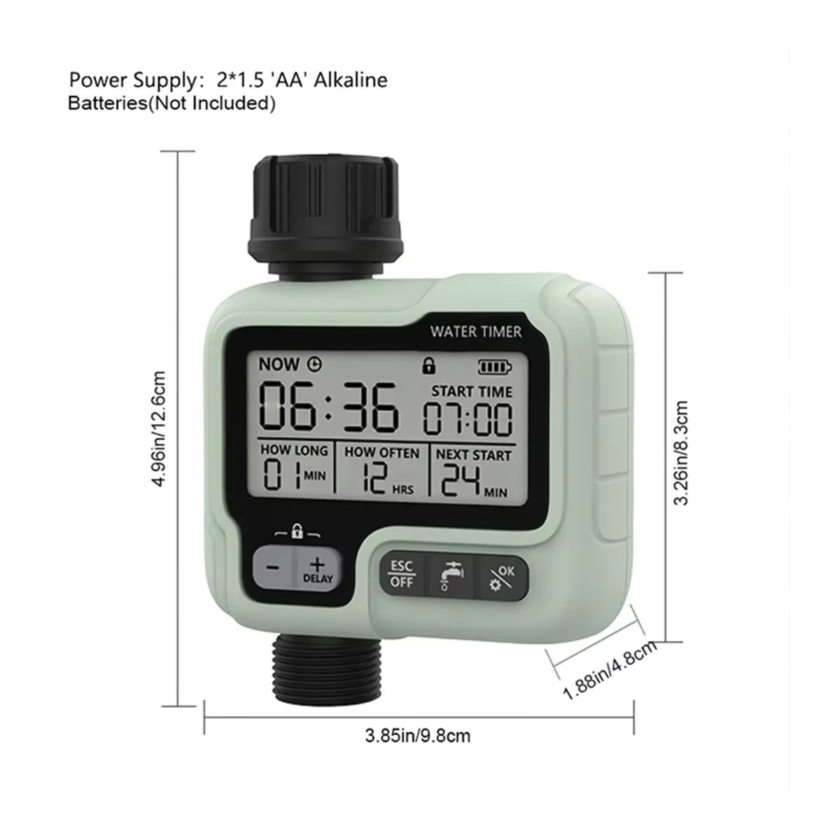 HCT-322 Automatischer Bewässerungstimer für den Garten mit LCD-Display, digitaler Bewässerungsmaschine und intelligenter Sprinklersteuerung in Grün-Weiß - Bild 5