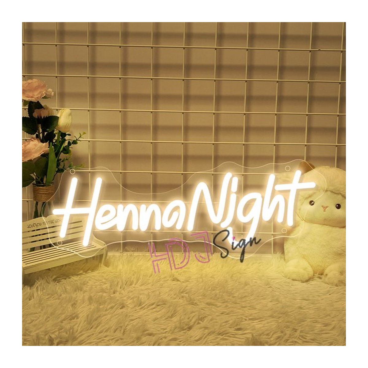 HDJSIGN LED Neon Zeichen Henna Nacht in Weiß zur Wanddekoration für Hochzeit und Party - Bild 1