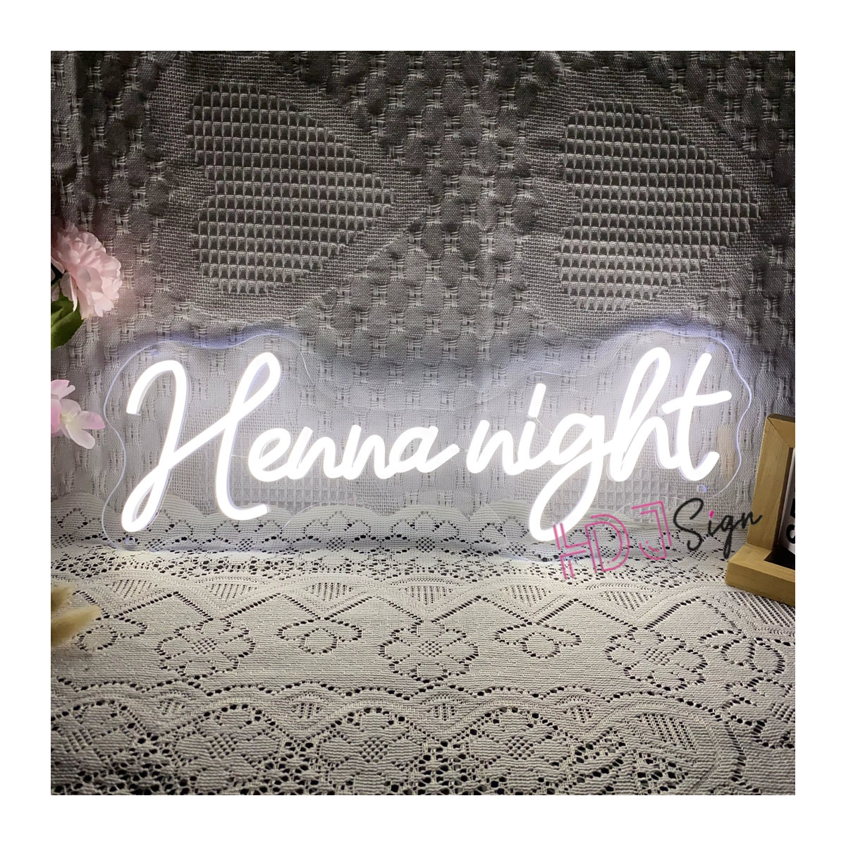 HDJSIGN LED Neon Zeichen Henna Nacht in Weiß zur Wanddekoration für Hochzeit und Party - Bild 2