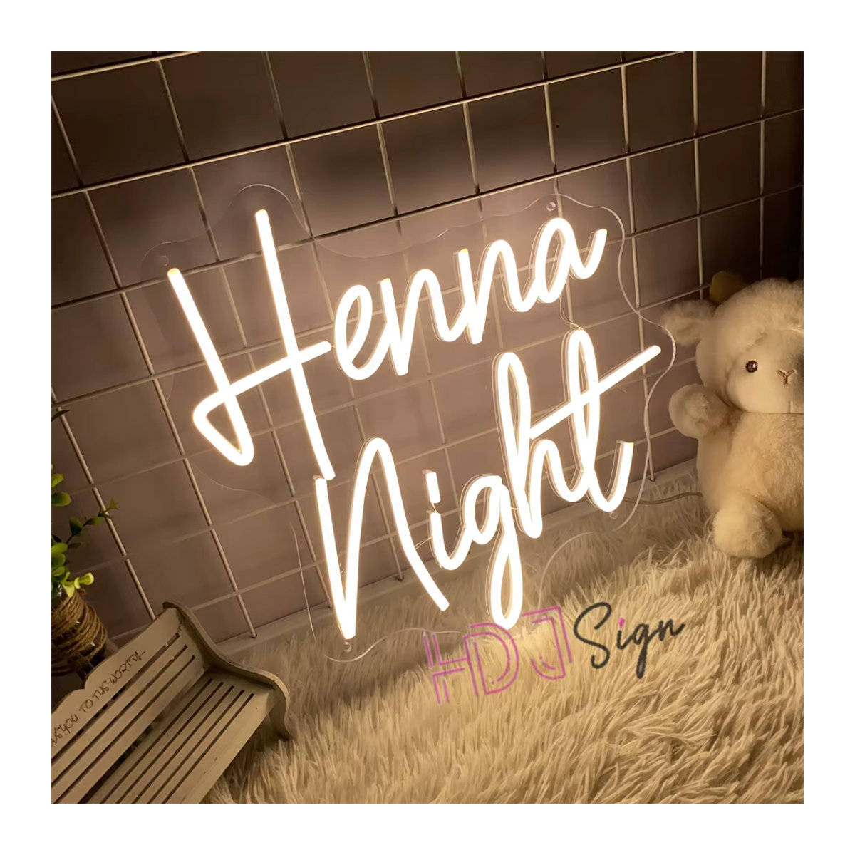 HDJSIGN LED Neon Zeichen Henna Nacht in Weiß zur Wanddekoration für Hochzeit und Party - Bild 3
