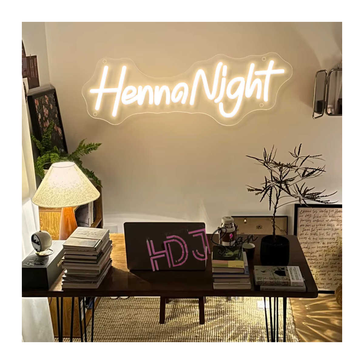 HDJSIGN LED Neon Zeichen Henna Nacht in Weiß zur Wanddekoration für Hochzeit und Party - Bild 4