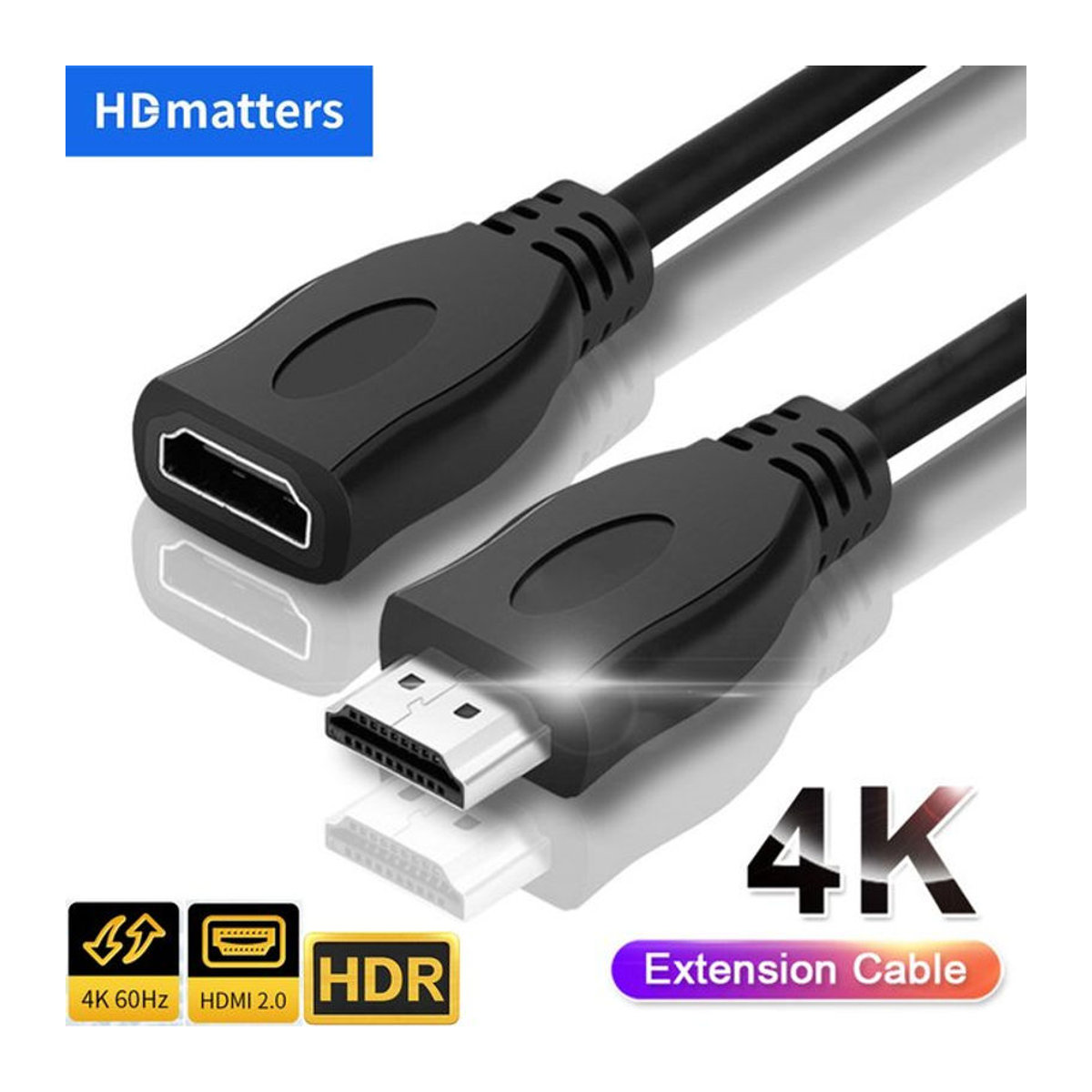 HDmatters HDMI-Verlängerungskabel 4K 60Hz HDR HDMI 2.0 Stecker auf Buchse in Schwarz - Bild 1