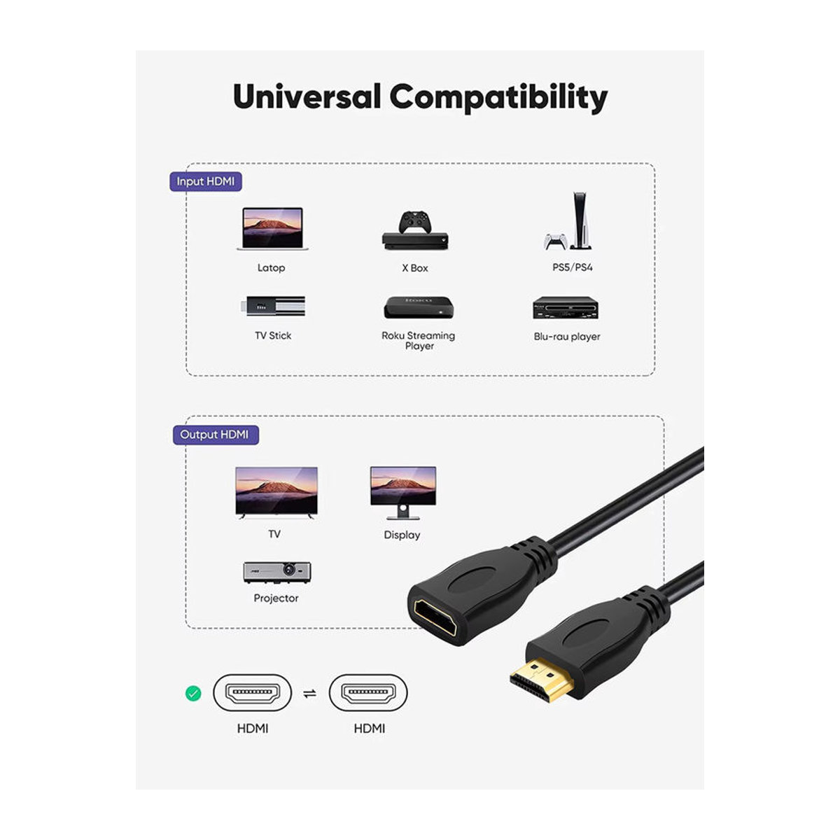HDmatters HDMI-Verlängerungskabel 4K 60Hz HDR HDMI 2.0 Stecker auf Buchse in Schwarz - Bild 2