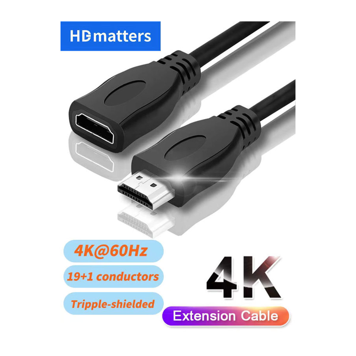 HDmatters HDMI-Verlängerungskabel 4K 60Hz HDR HDMI 2.0 Stecker auf Buchse in Schwarz - Bild 7