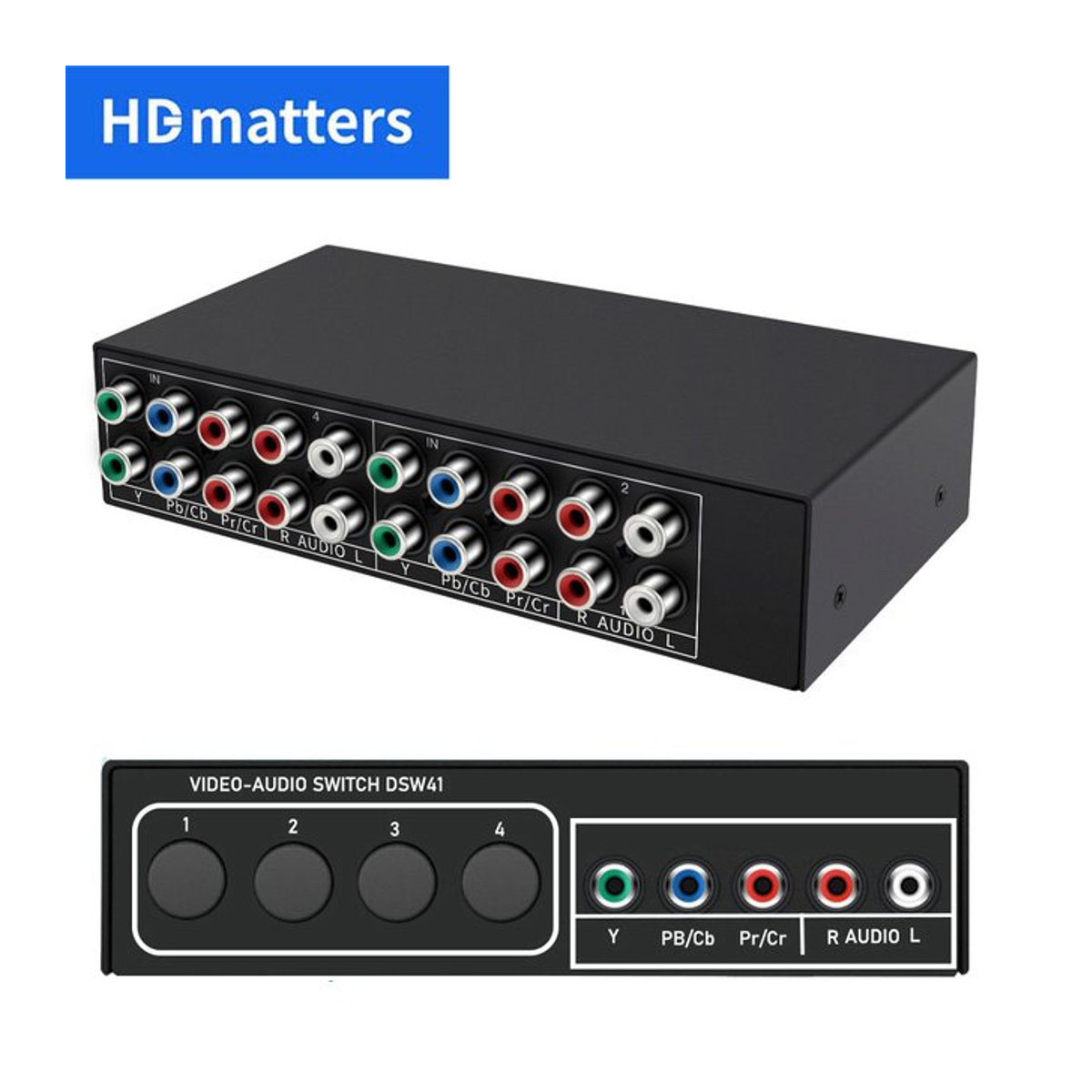 HDmatters YPbPr Component Video- und Audioschalter 4x1/3x1 in Schwarz aus Metall - Bild 1