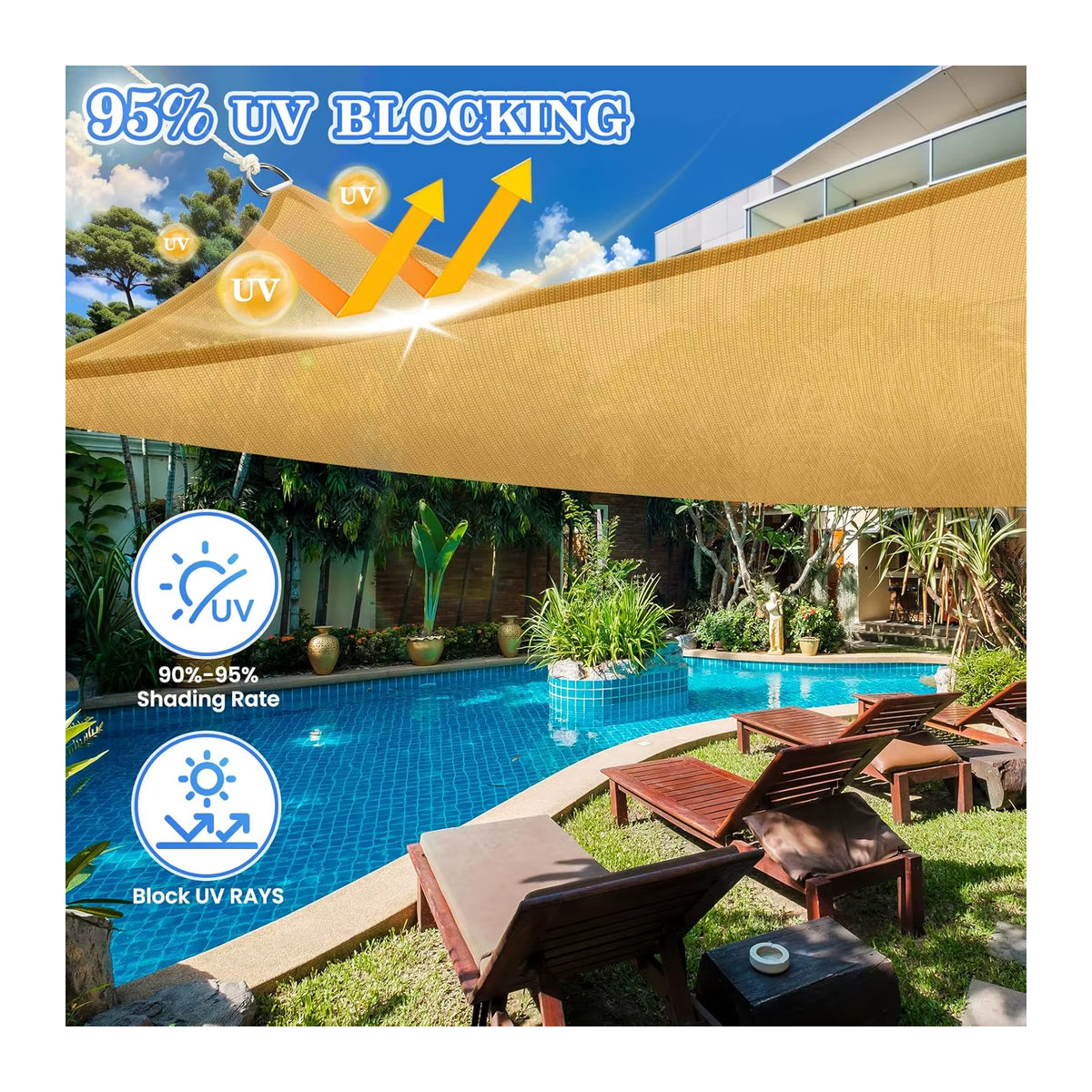 HDPE Sonnenschutz Segel Dreieck als UV-Block Baldachin für Garten, Terrasse oder Pool, 185 GSM - Bild 3