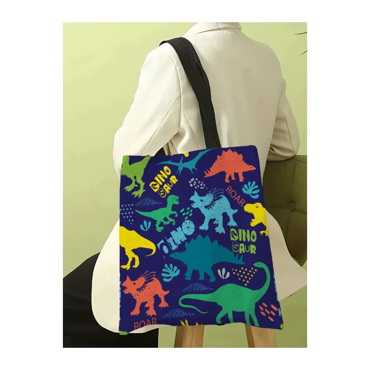 HEARMNY Cartoon Dinosaurier Einkaufstasche für Frauen, faltbare Eco Tote Bag, mehrfarbig, B: 30 cm, H: 35 cm - Bild 2