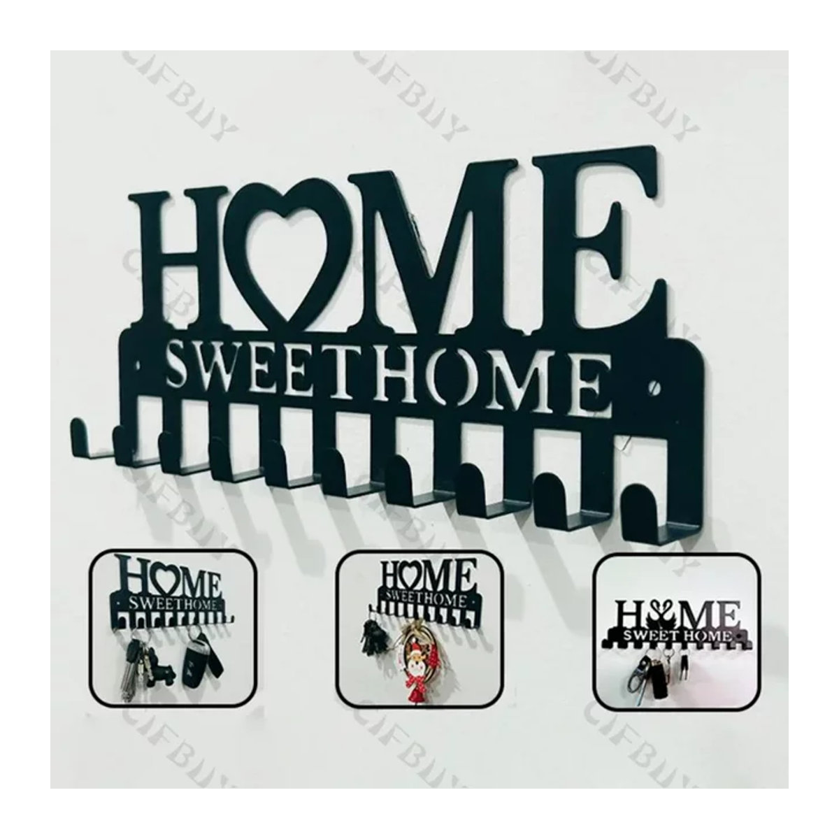 HeartHooks Sweet Home Wandaufhänger aus Eisen in Schwarz – Rustikaler Schlüssel- und Garderobenständer für den Eingangsbereich - Bild 1