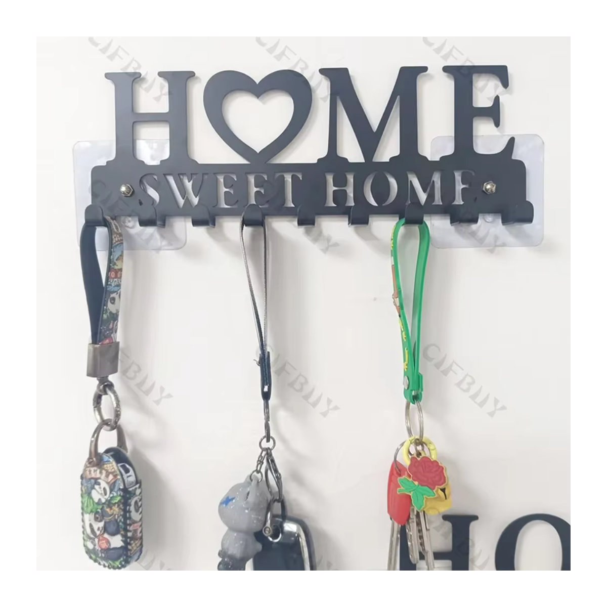 HeartHooks Sweet Home Wandaufhänger aus Eisen in Schwarz – Rustikaler Schlüssel- und Garderobenständer für den Eingangsbereich - Bild 3