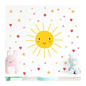 Heatboywade Wandtattoo Cartoon Smile Sonne Gelb für Kinderzimmer und Babyzimmer als abnehmbarer DIY Wandsticker