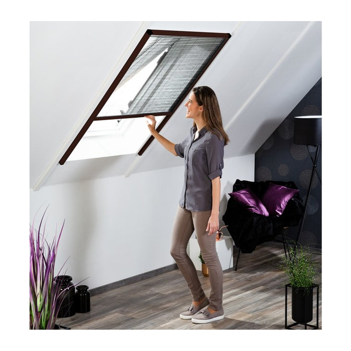 Hecht International Insektenschutz-Dachfenster-Plissee aus Aluminium in Braun, B: 160 cm, H: 180 cm - Bild 1