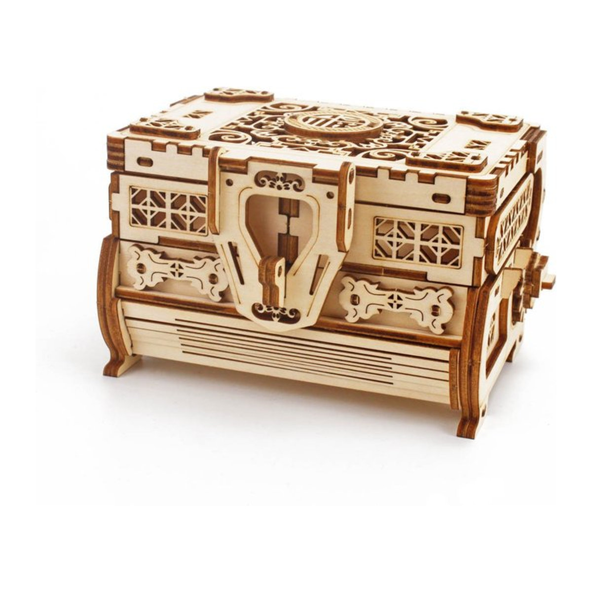 Hedin Craft DIY Holz Schmuckkästchen Puzzle als mechanisches Modell zum Selberbauen, Braun, Vintage Design - Bild 1