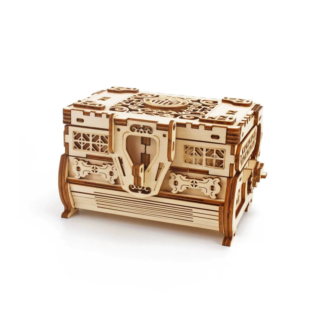 Hedin Craft DIY Holz Schmuckkästchen Puzzle als mechanisches Modell zum Selberbauen, Braun, Vintage Design - Bild 2