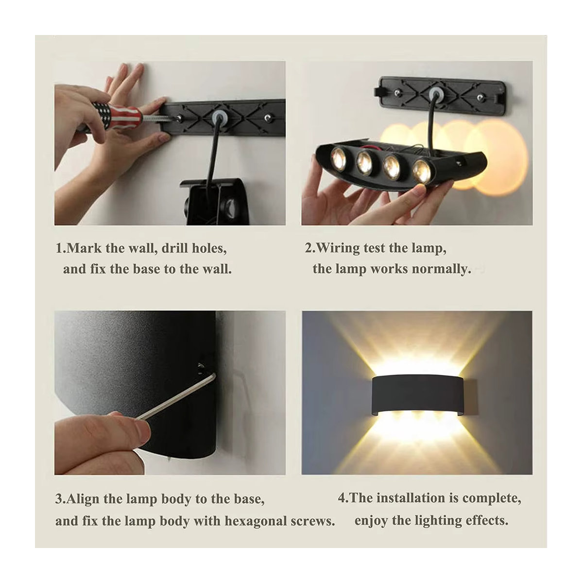Heevye LED Wandleuchte aus Aluminium in Schwarz, minimalistisches Design, IP65 wasserdicht für Outdoor Garten Balkon und Innenbereich - Bild 4