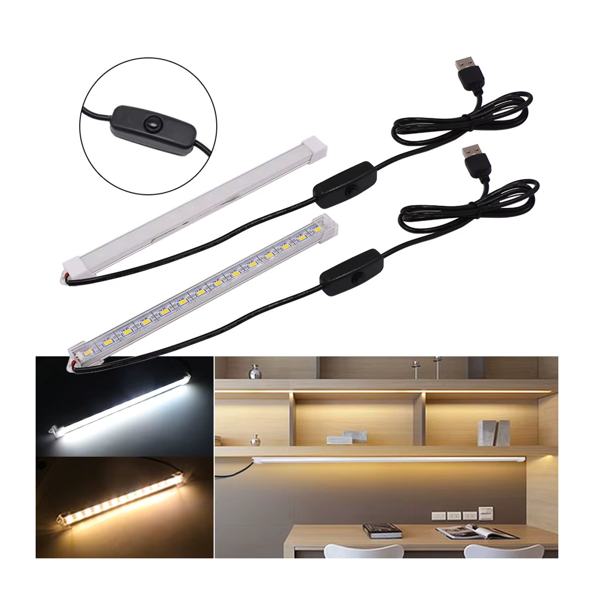 HEGEHE LED-Bar Nachtlicht mit Schalter, USB-Anschluss, Weiß, Möbelbeleuchtung - Bild 2