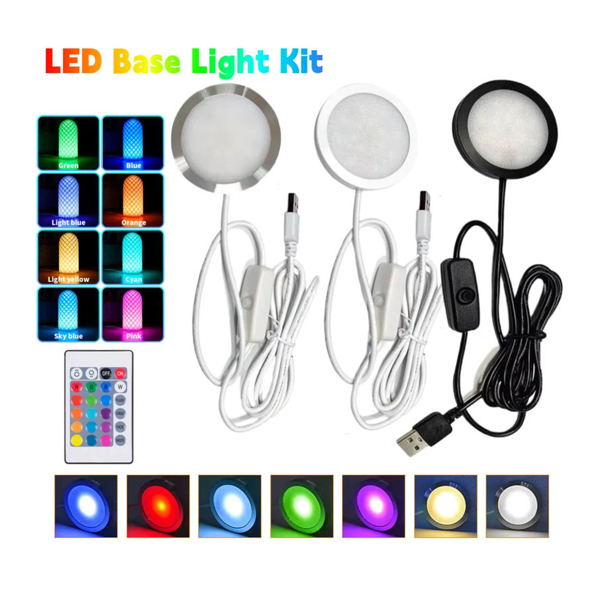 HEGEHE RGB LED Möbelbeleuchtung Set mit Fernbedienung, 3W USB 5V, bunt, Aluminium, minimalistisch - Bild 1