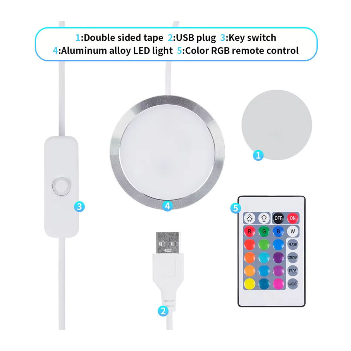 HEGEHE RGB LED Möbelbeleuchtung Set mit Fernbedienung, 3W USB 5V, bunt, Aluminium, minimalistisch - Bild 2