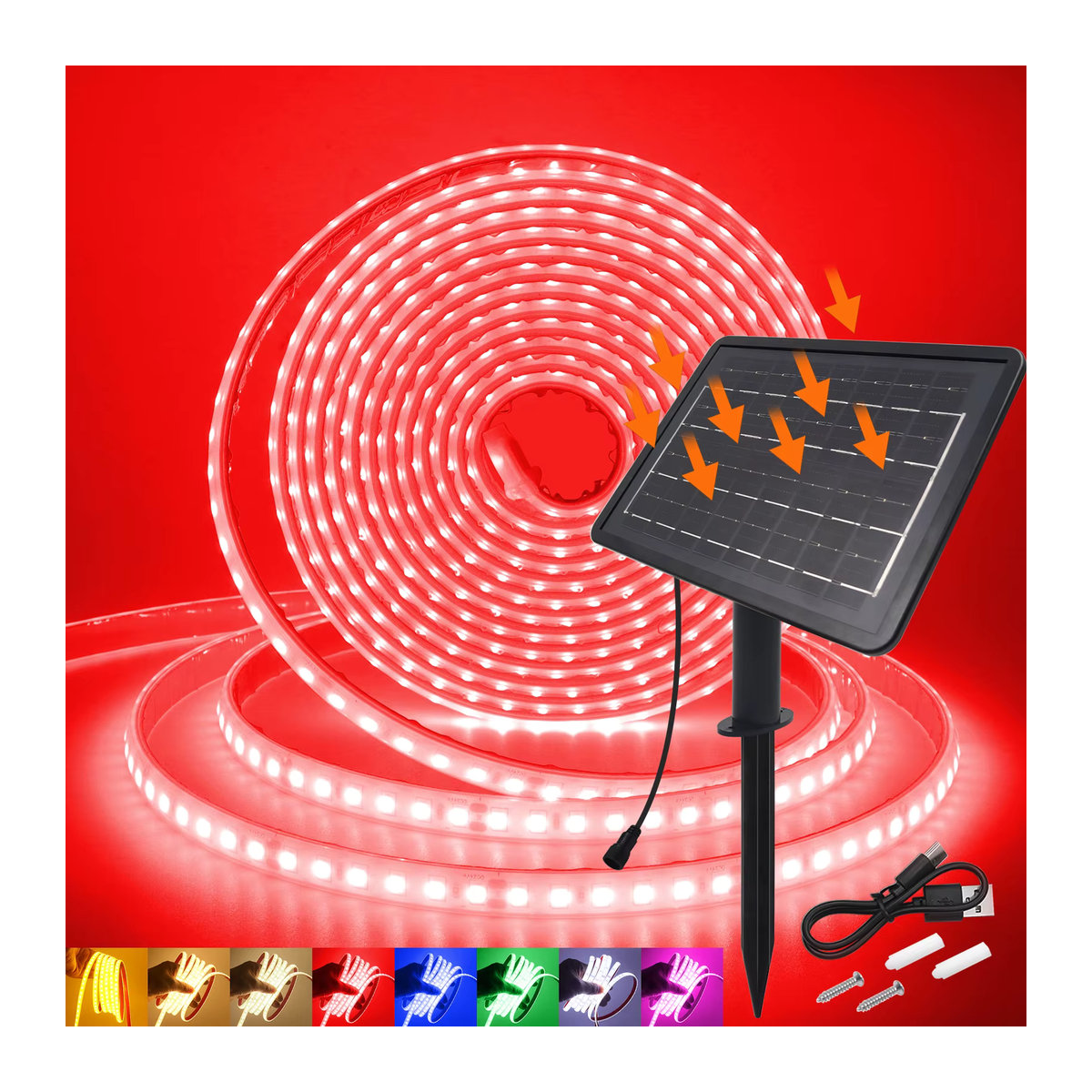 HEGEHE Solar-LED-Lichtleiste für den Außenbereich, 10 m, Warmweiß, IP68 wasserdicht, SMD 2835 mit 120 LEDs/m - Bild 5