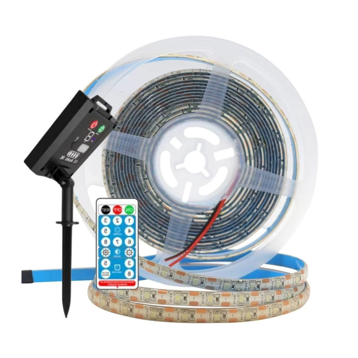 HEGEHE Solar-LED-Streifen mit Fernbedienung, SMD2835, 5V, 60 LEDs/m, IP65 wasserdicht, flexibel und schneidbar, Warmweiß, Schwarz - Bild 1