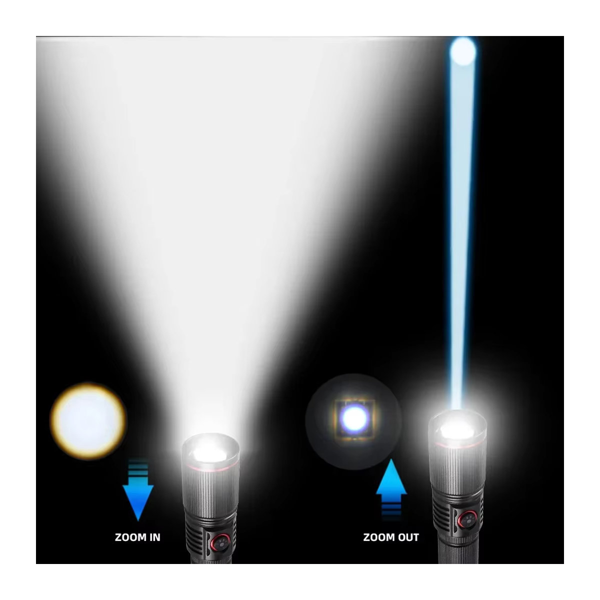 Heinast Hochstarke LED Taschenlampe mit Zoom und wiederaufladbarem Akku für Outdoor und Camping - Bild 4