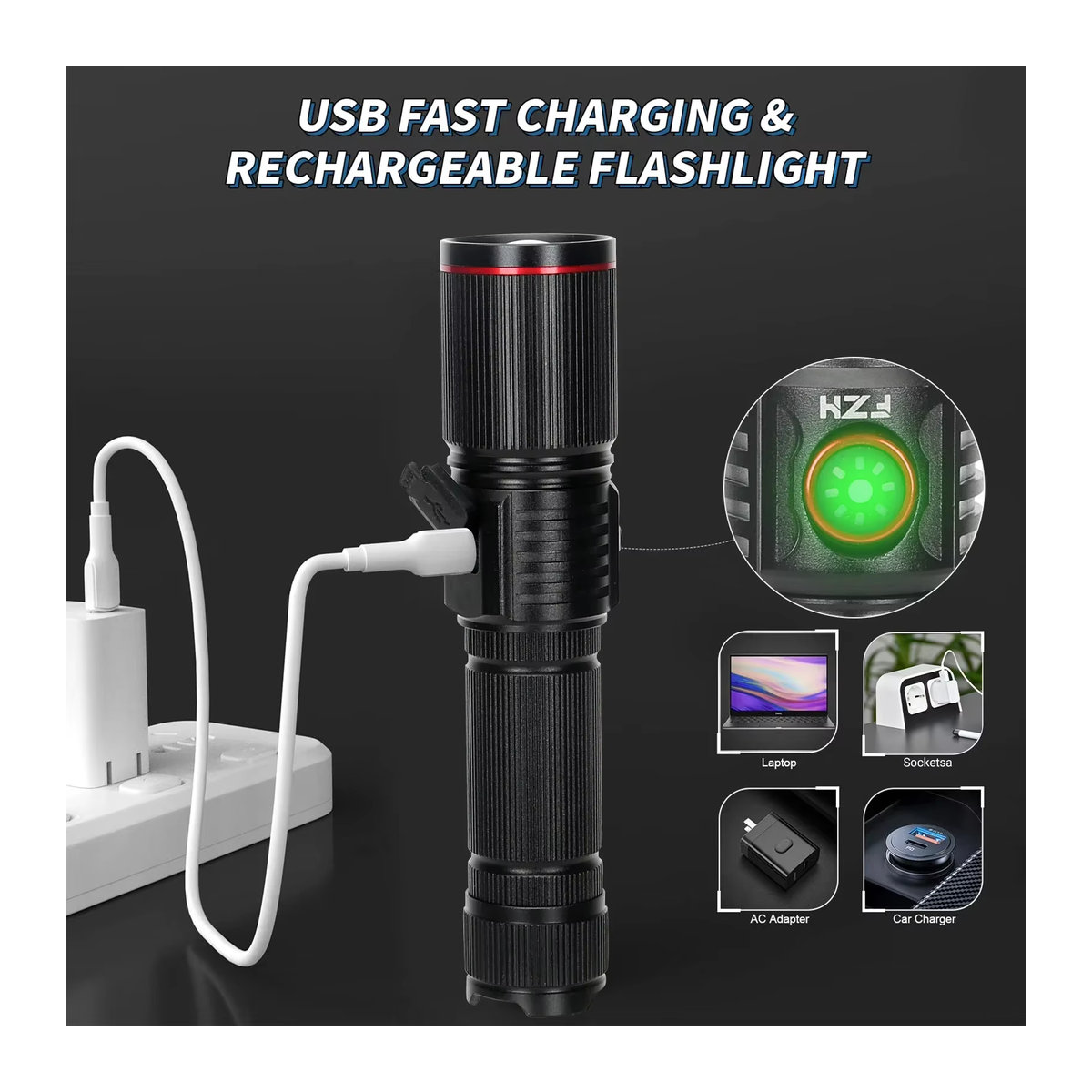 Heinast Hochstarke LED Taschenlampe mit Zoom und wiederaufladbarem Akku für Outdoor und Camping - Bild 5
