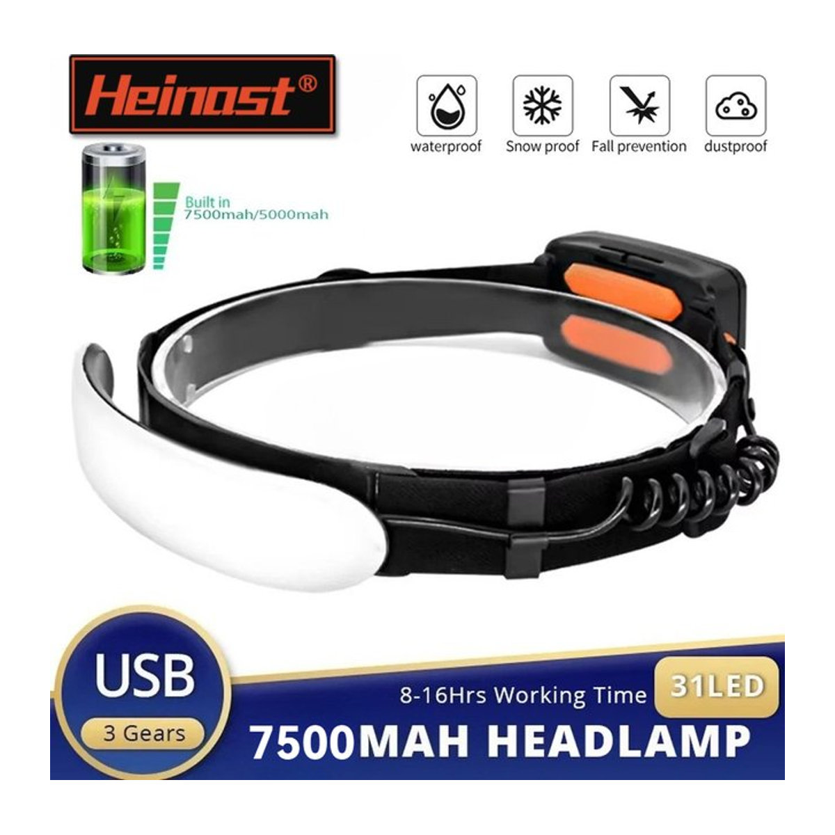 Heinast LED-Flutlicht-Scheinwerwer mit USB-Ladefunktion und 18650-Akku, wasserdichter tragbarer Arbeitsscheinwerfer für Angeln und Outdoor-Einsätze - Bild 1