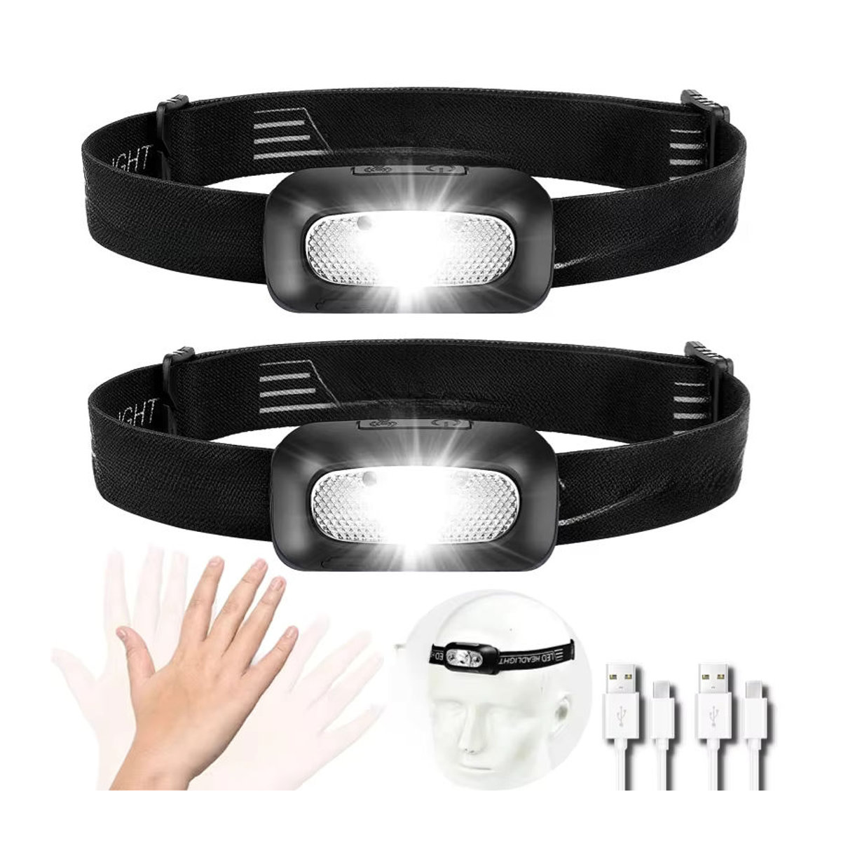 Heinast Mini Stirnlampe USB wiederaufladbar mit Wellensensor für Camping, Wandern und Notfälle - Bild 2