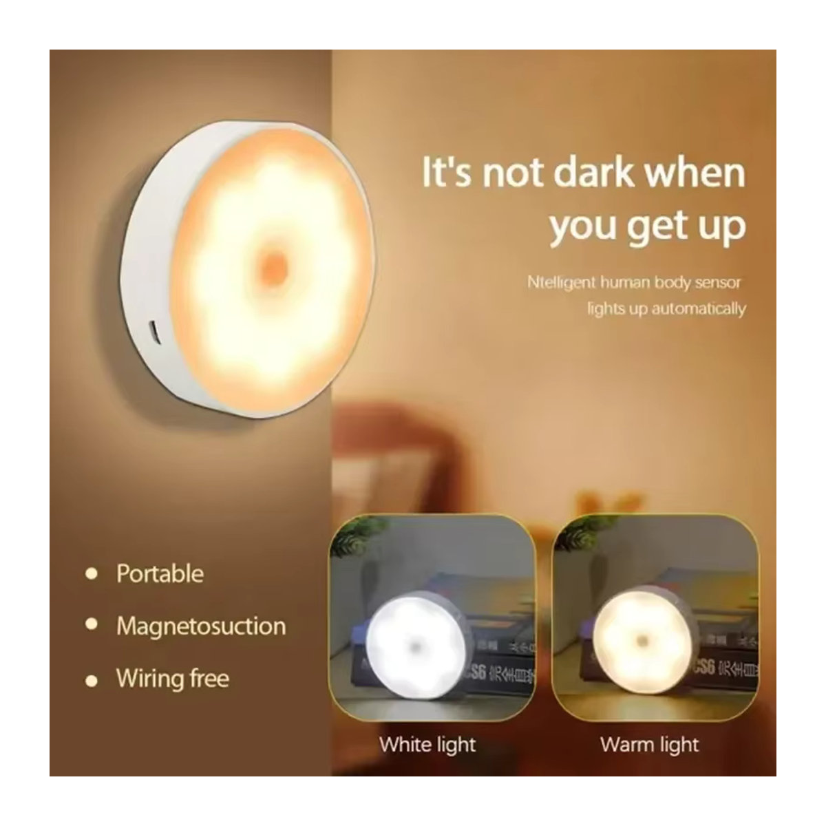 Heinast Minimalistisches LED Nachtlicht mit Bewegungssensor, USB aufladbare drahtlose Schranklampe für Küche, Garderobe und Treppen - Bild 2