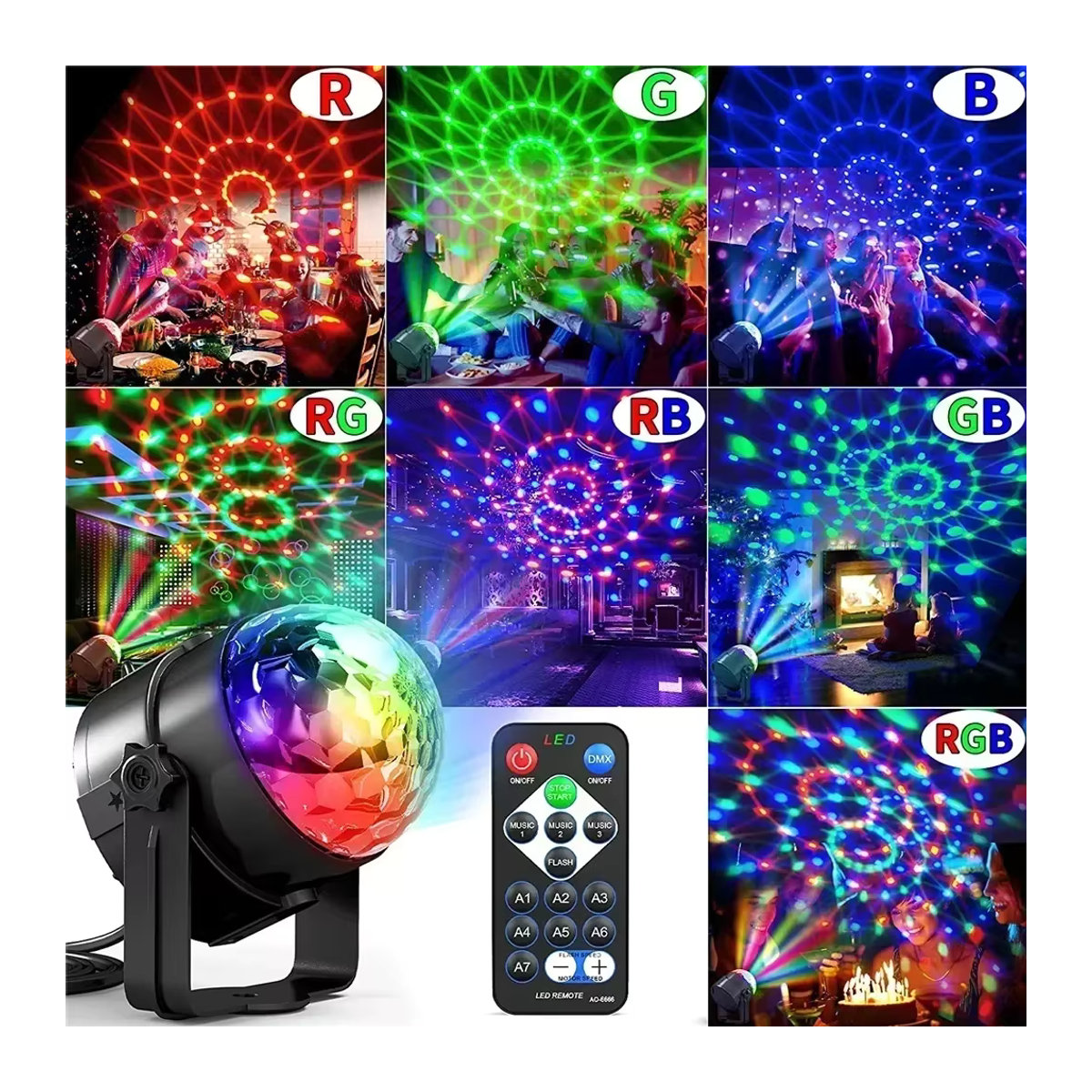 Heinast RGB LED Party Licht mit Sound Control und Rotation für DJ, Disco und Club Shows in Bunt - Bild 3