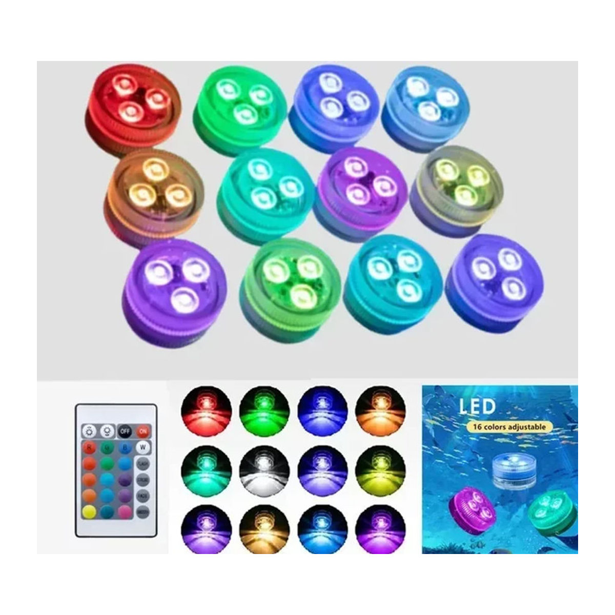 Heinast RGB LED Unterwasserlampe mit Fernbedienung, tragbare 3-LED Tauchfisch-Beleuchtung in Bunt für Aquarium und Vase - Bild 1