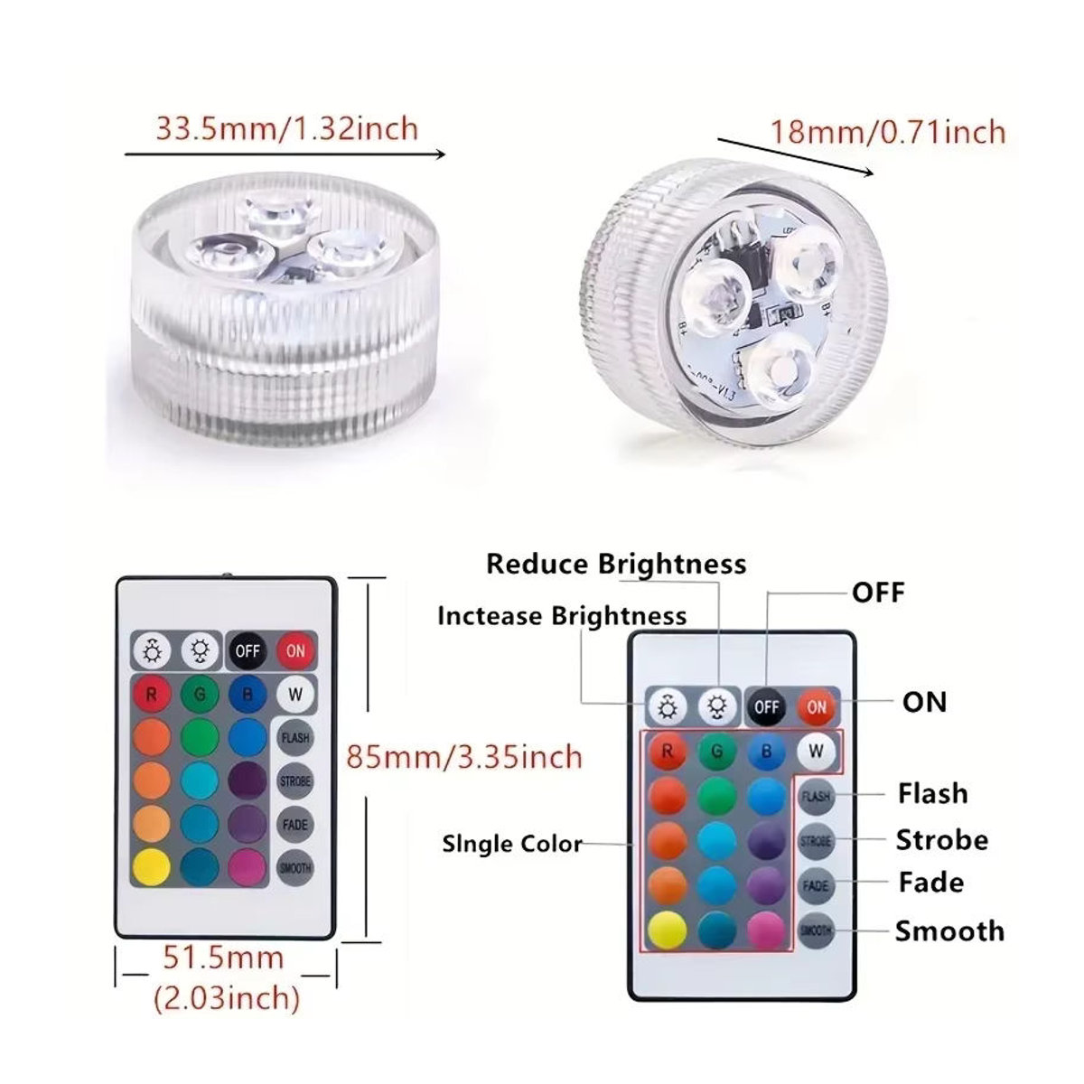 Heinast RGB LED Unterwasserlampe mit Fernbedienung, tragbare 3-LED Tauchfisch-Beleuchtung in Bunt für Aquarium und Vase - Bild 3