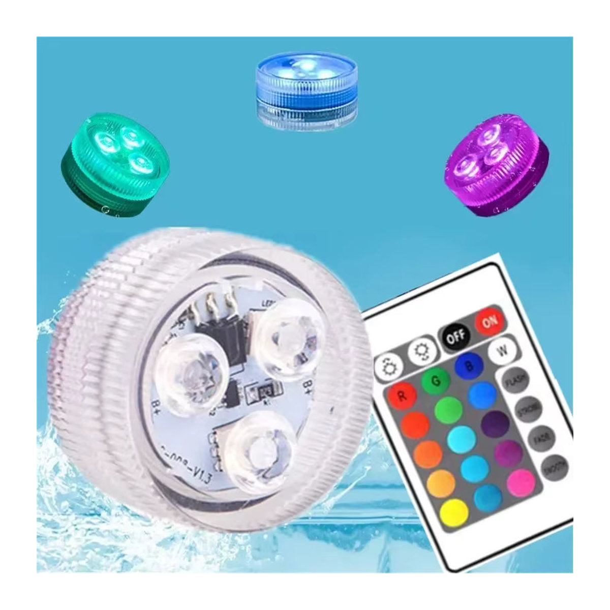 Heinast RGB LED Unterwasserlampe mit Fernbedienung, tragbare 3-LED Tauchfisch-Beleuchtung in Bunt für Aquarium und Vase - Bild 4