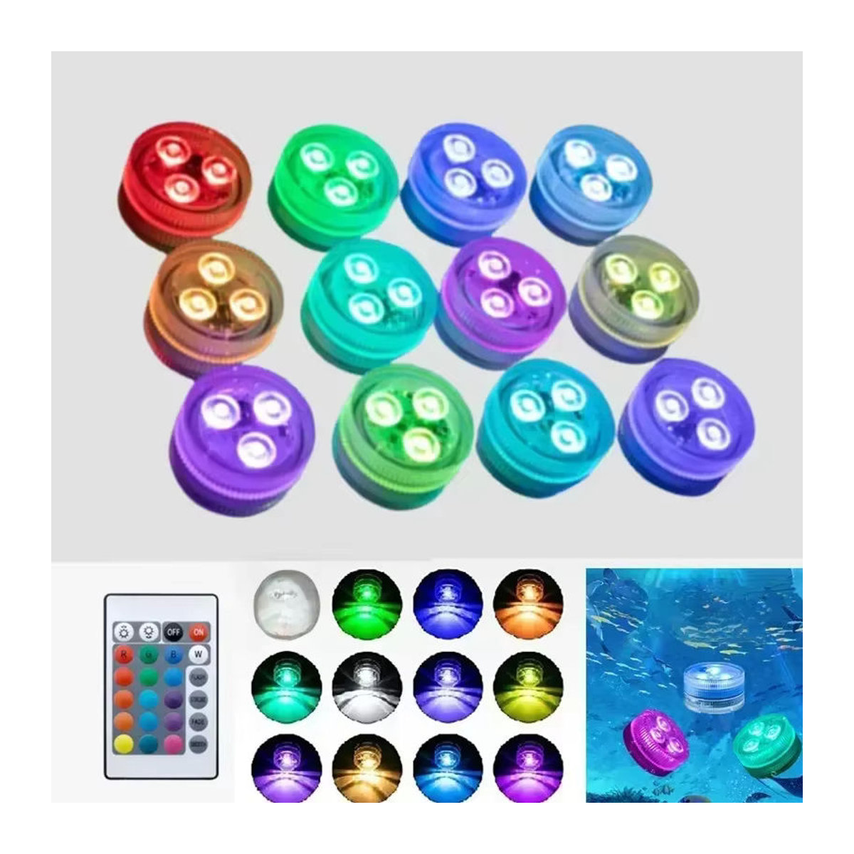 Heinast RGB LED Unterwasserlampe mit Fernbedienung, tragbare 3-LED Tauchfisch-Beleuchtung in Bunt für Aquarium und Vase - Bild 7