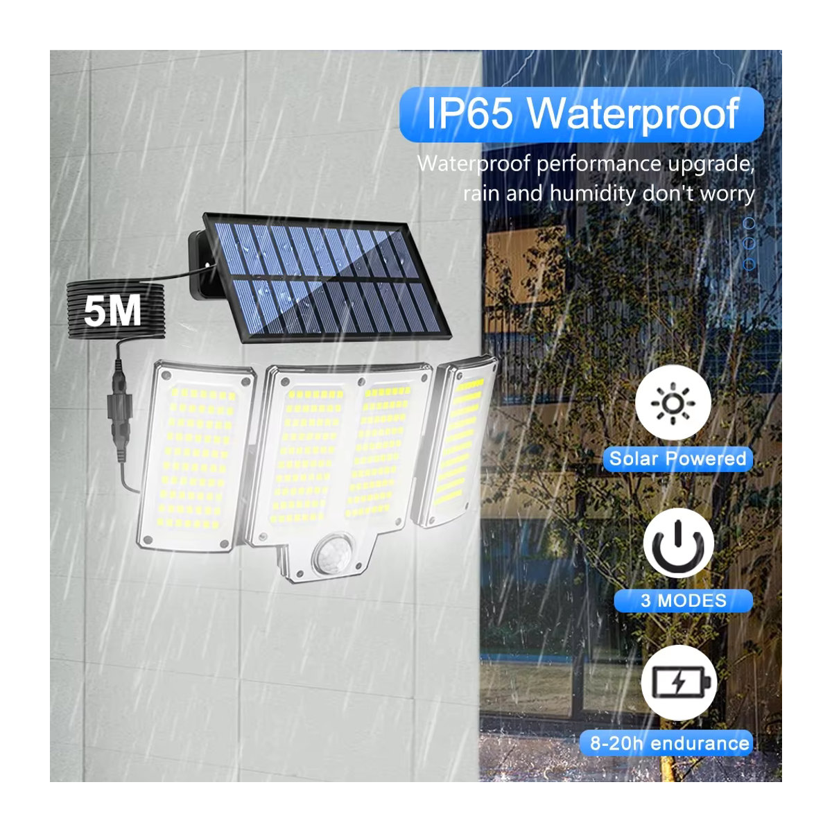 Heinast Solar-Bewegungsmelder-Leuchten mit Fernbedienung, Schwarz, 3-köpfiger LED Außenstrahler mit 280 LEDs und 3 Beleuchtungsmodi - Bild 1