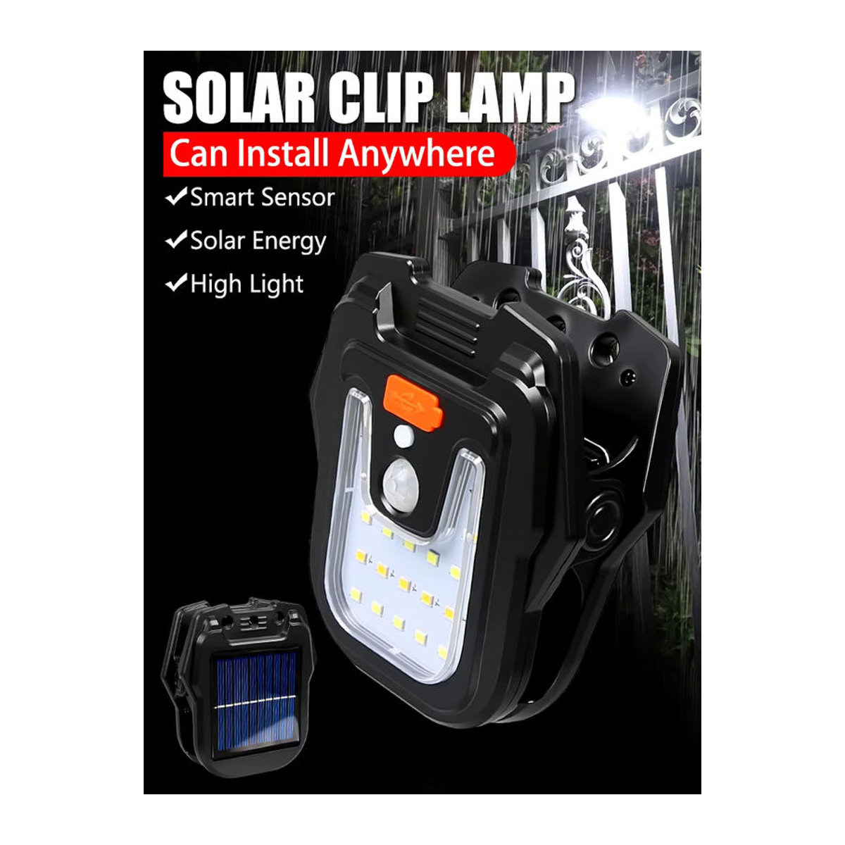 Heinast Solar-Gartenleuchte mit Clip, LED, IP65 wasserdicht, Schwarz - Bild 6