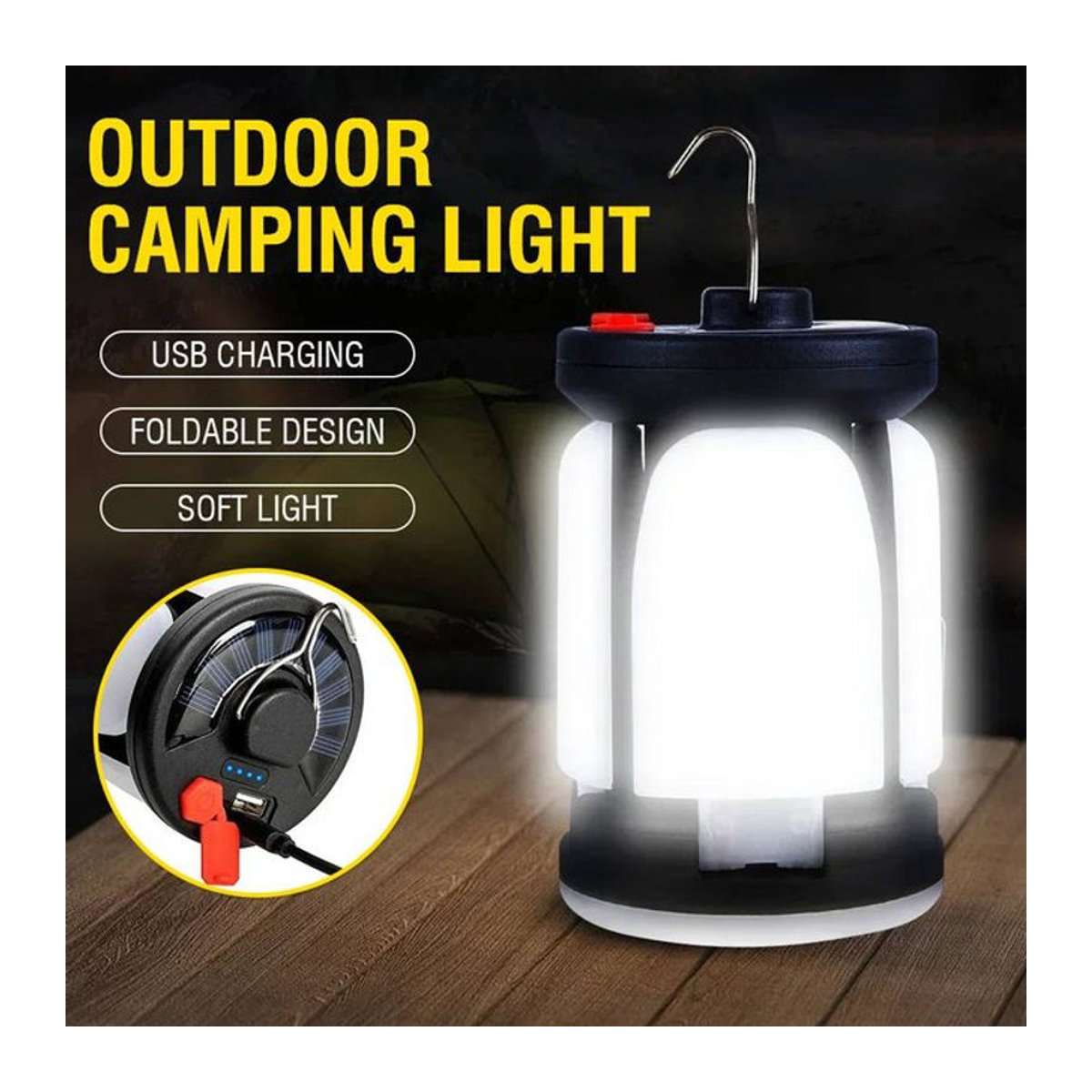 Heinast Solar-LED-Campingleuchte mit 1000 lm, 4500 mAh Akku, faltbar und 6 Lichtmodi - Bild 1
